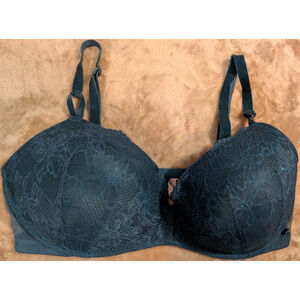 Victorias Secret Padded Lace No-Wire Velvet Straps Bra 40DD 40 DD Teal Green